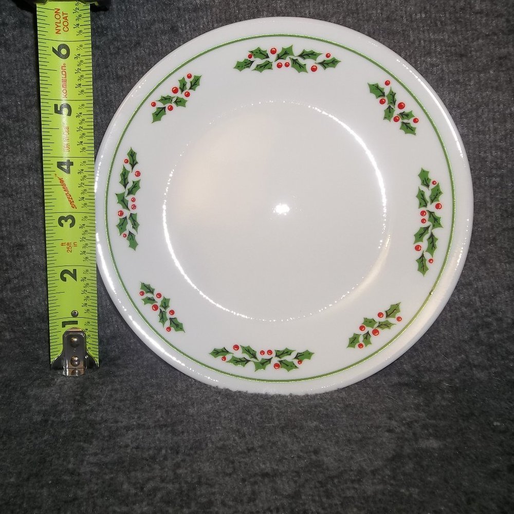 (4) CORELLE Corning HOLLY DAYS Bread Plate 6-3/4" Black-Stem Christmas      L1